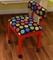Arrow Red Sewing Chair with Scalloped Base Buttons on Black